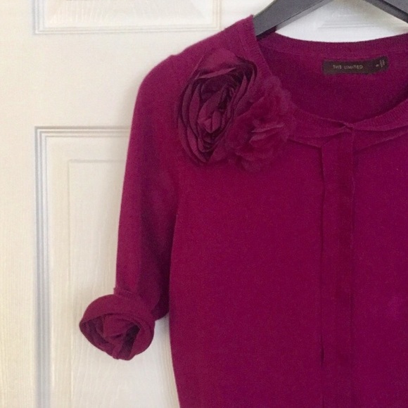 The Limited - 3/4 Sleeve Flower Fuchsia Cardigan - Picture 3 of 6