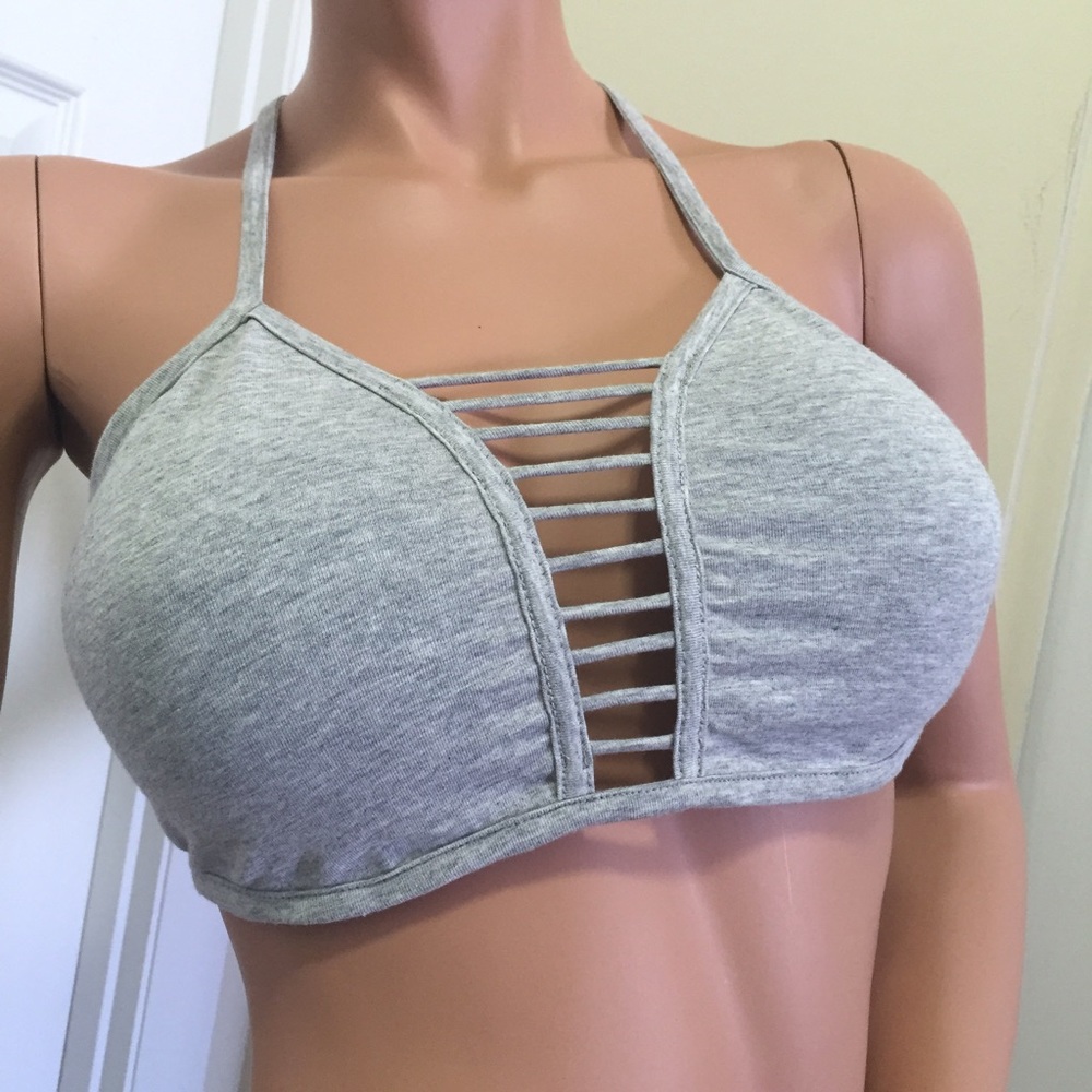 NWOT Grey Bralette Crop Top with Front Cutouts.