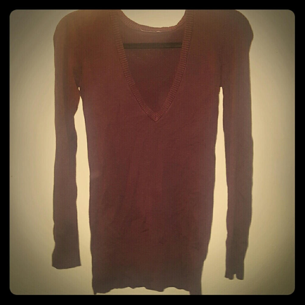 Wine Colored V-Neck Sweater