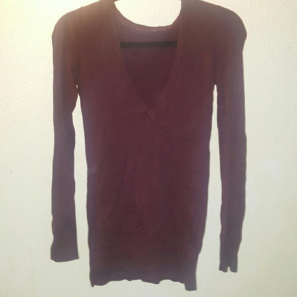 Wine Colored V-Neck Sweater - Picture 2 of 3