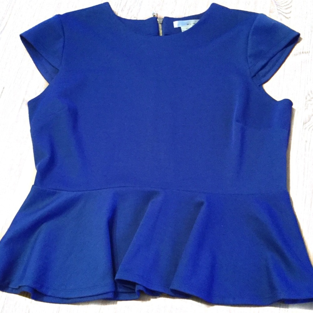 WDNY pretty blue peplum zipped-back top