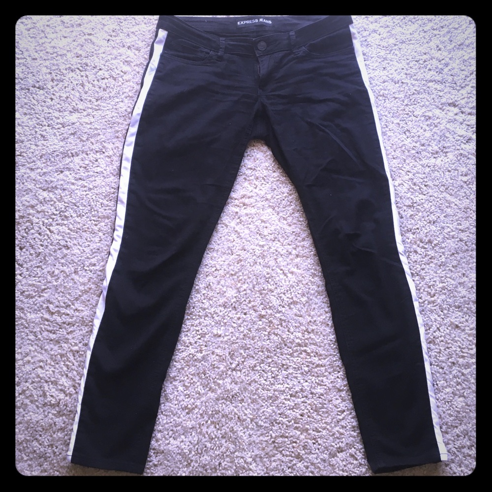 Black Skinny Jeans with Leather Stripe Detail