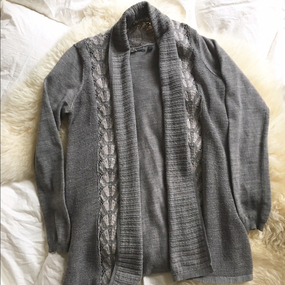 Anthropologie gray lace inset Cardigan - Picture 2 of 4