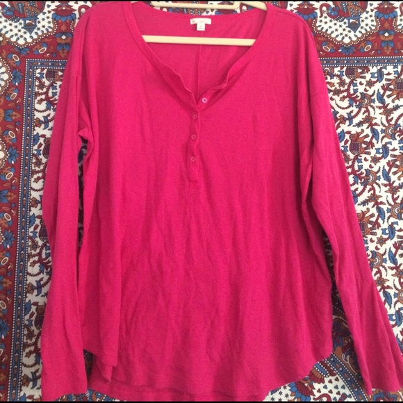 Magenta Waffle Knit Henley - Picture 1 of 3