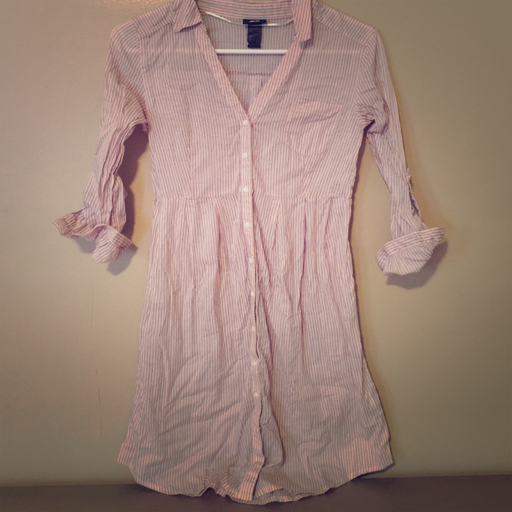 Striped light pink shirt dress.