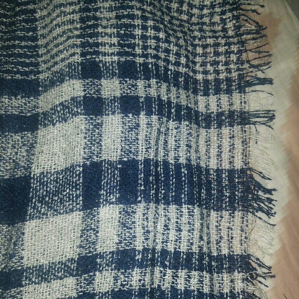 Navy and white plaid infinity scarf