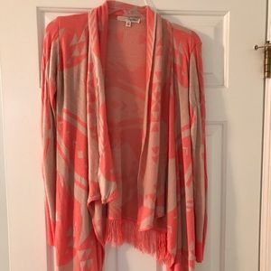 Say What? Coral and Tan Aztec Cardigan Sweater