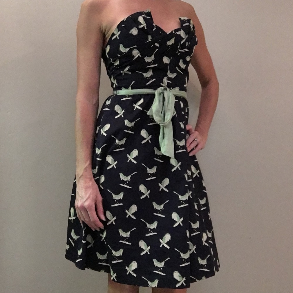 Anthropologie navy bird dress