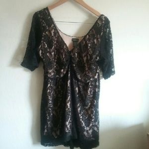 Nude and black lace top