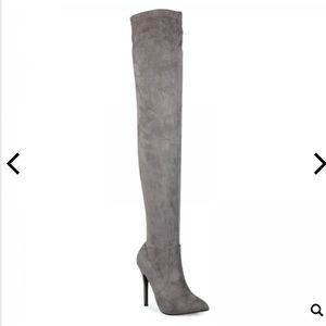 Thigh high grey suede boot