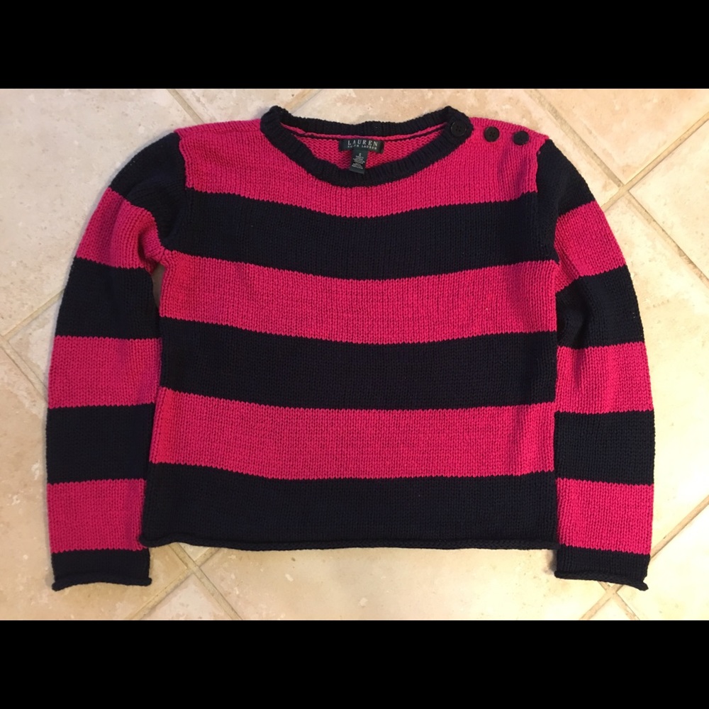 Ralph Lauren navy and pink stripe sweater
