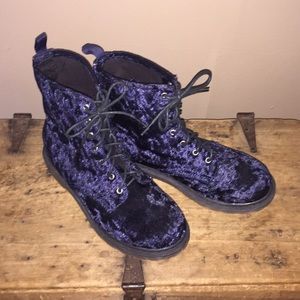 Blue velvet combat boots