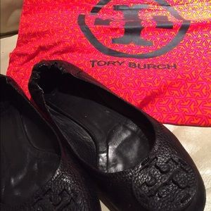 Tory Burch Black Leather Ballet Flats w/ Dust Bag