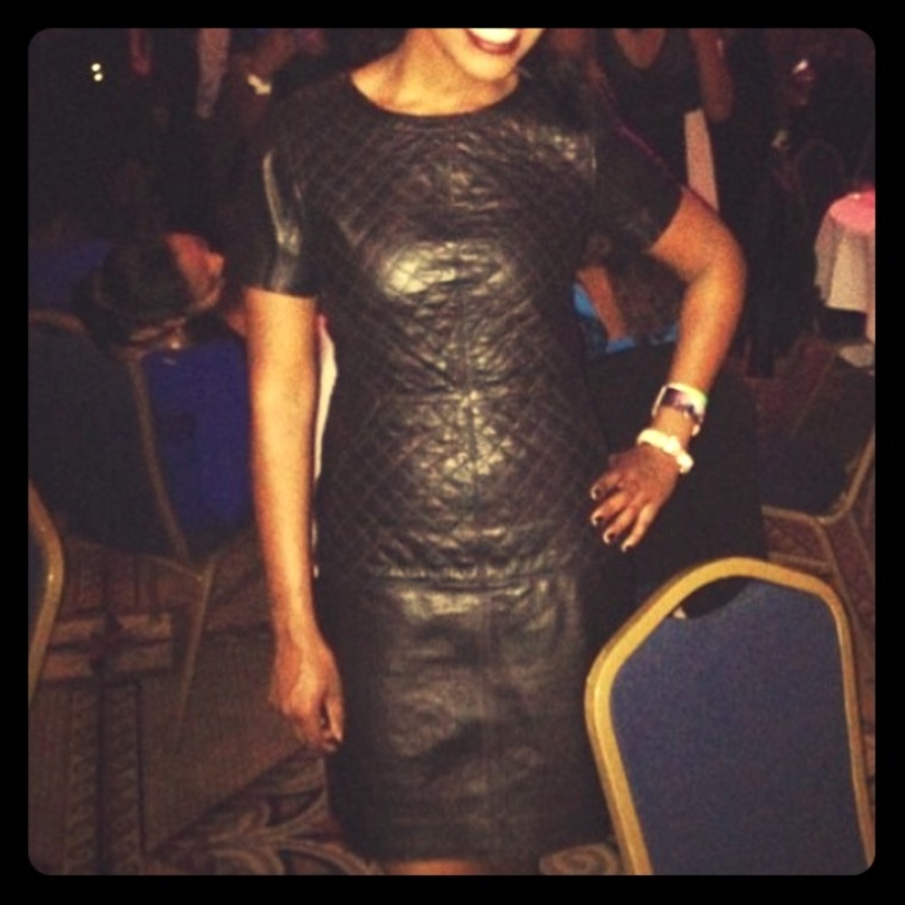 Black genuine leather quilted front dress!! 