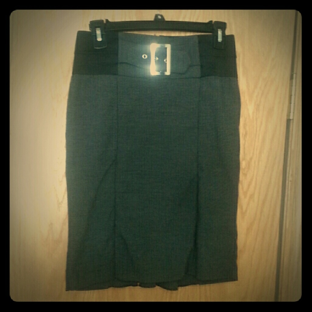 Grey Belted Pencil Skirt