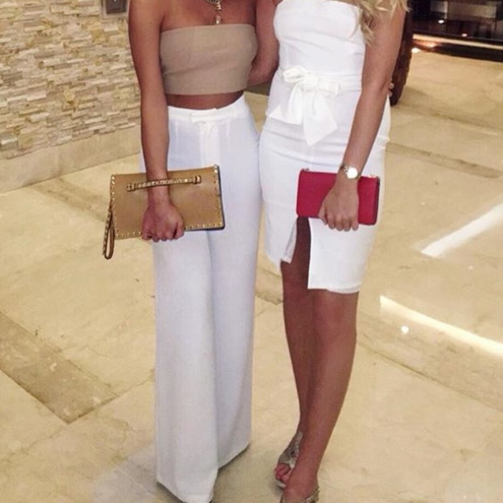 White wide leg dress pant