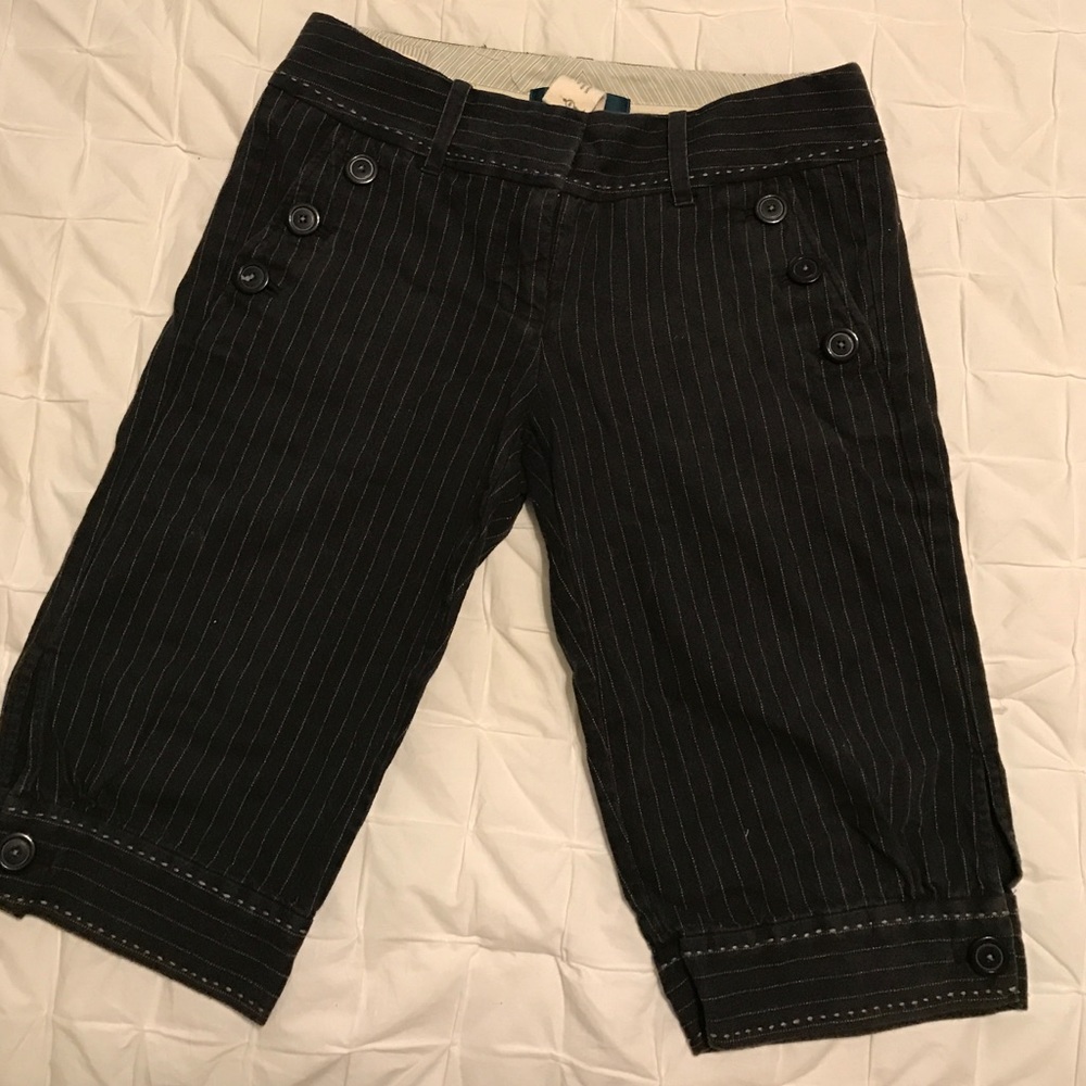 Anthropology black pinstriped capris