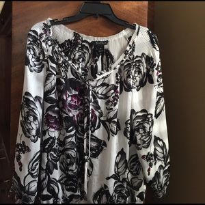 White House Black Market purple floral blouse