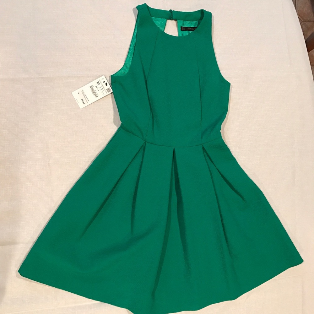 Zara Green Cut Out Skater Dress - Size XS