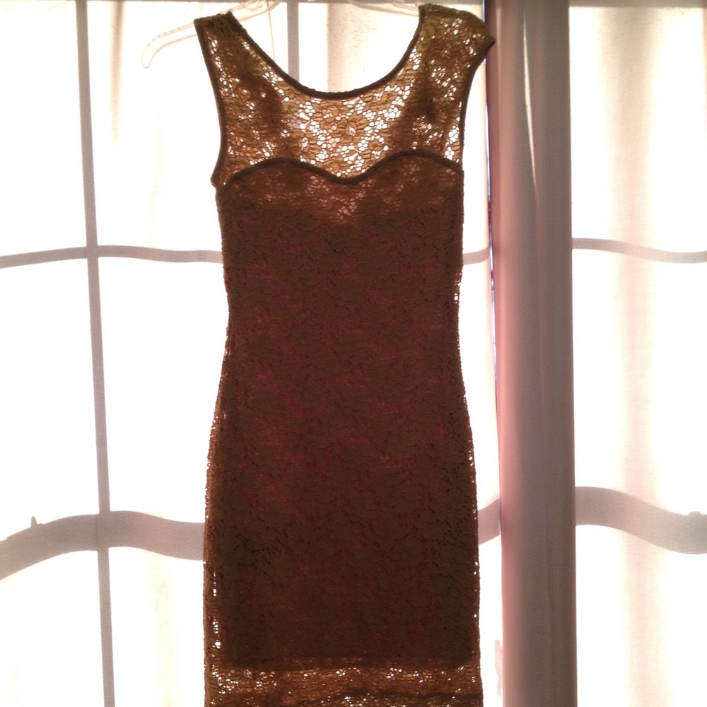 Gold crochet open back dress