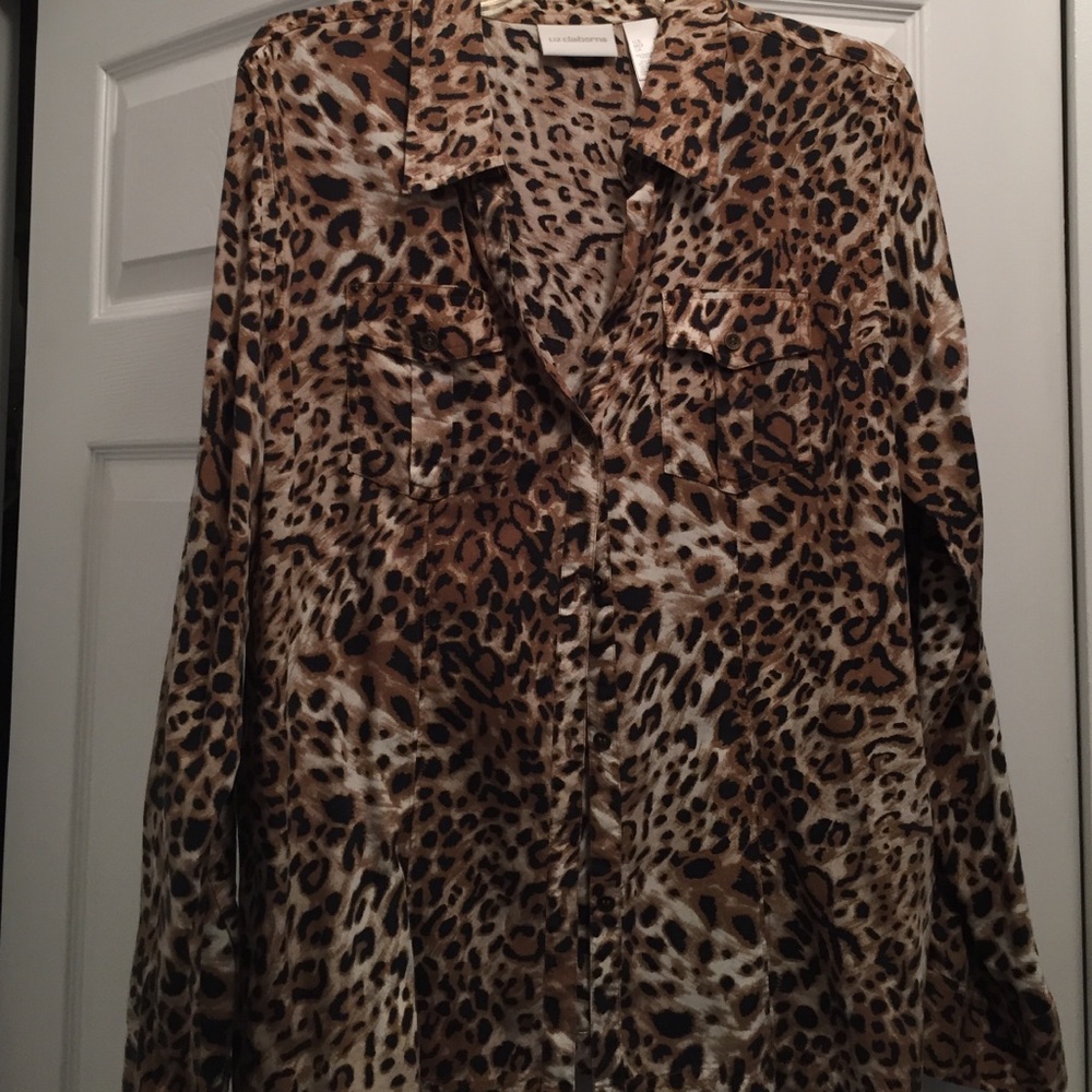 Brown and black animal print blouse.