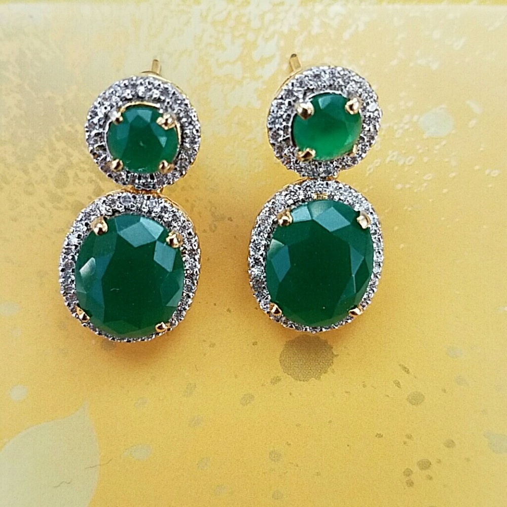 Emerald and zircon gem stone earrings