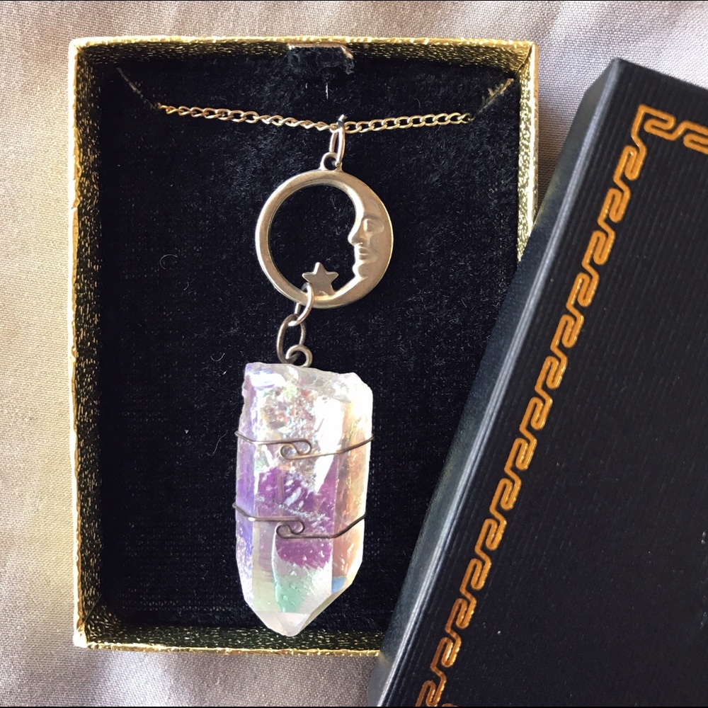 Angel Aura Point Moon Charm Necklace