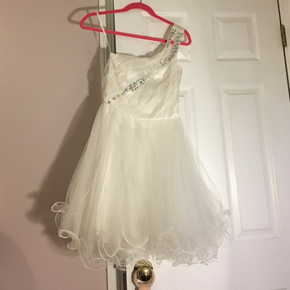 White One-shoulder jeweled tutu dress