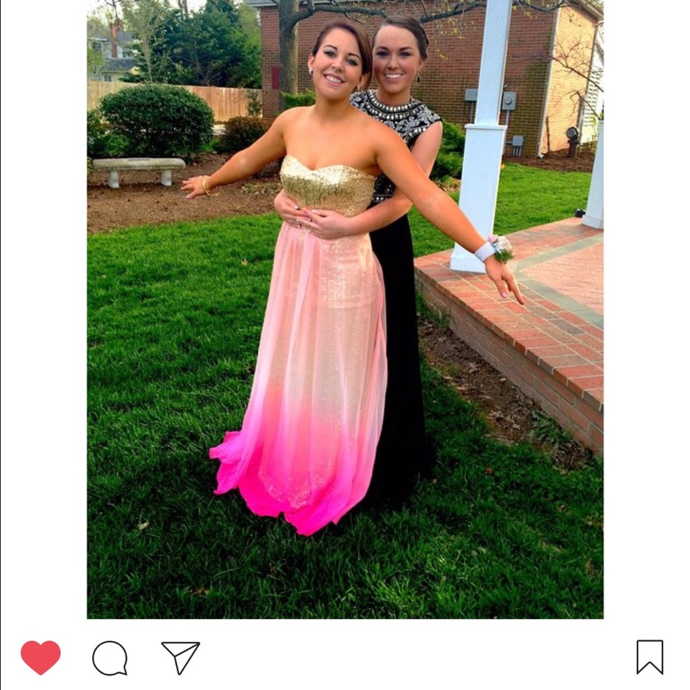 Prom girl pink ombré dress. Open back/strapless
