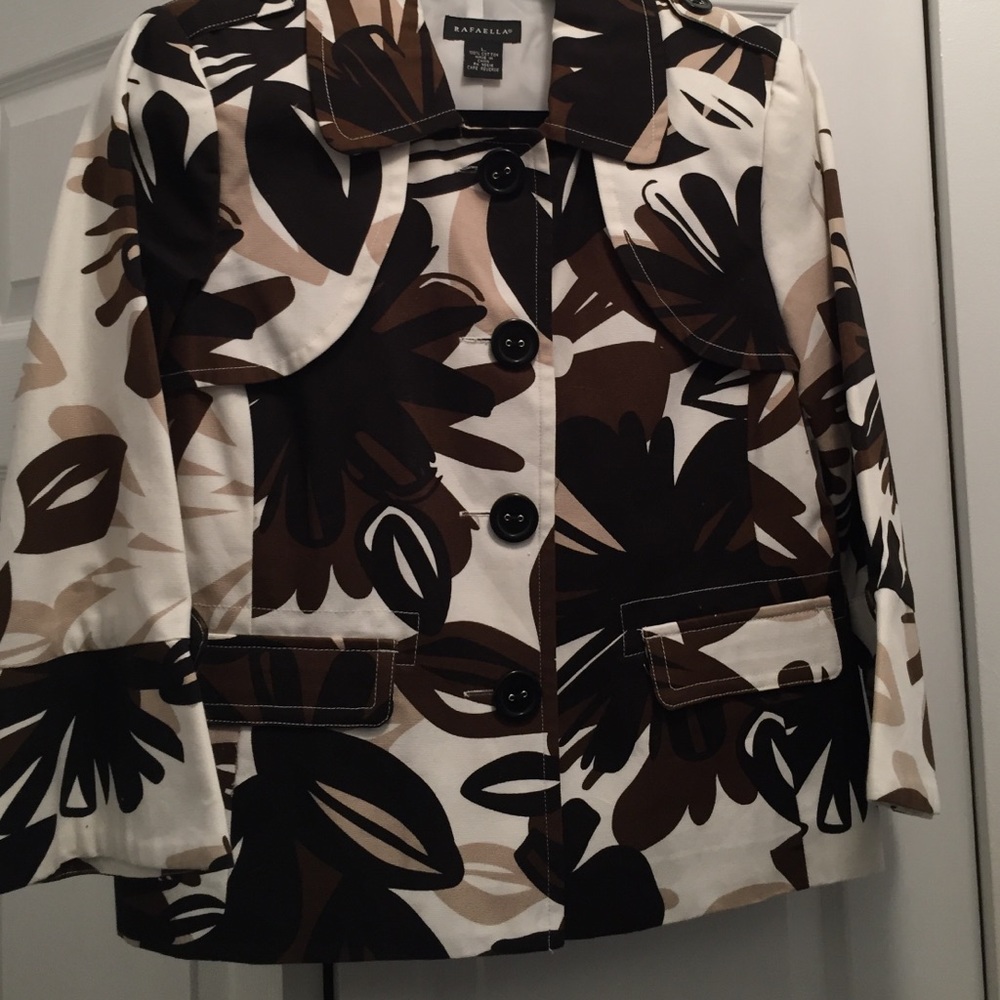 Brown, white and black print jacket.