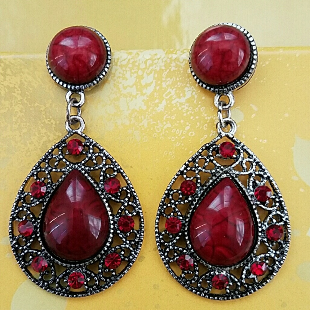 Red gem stone earrings