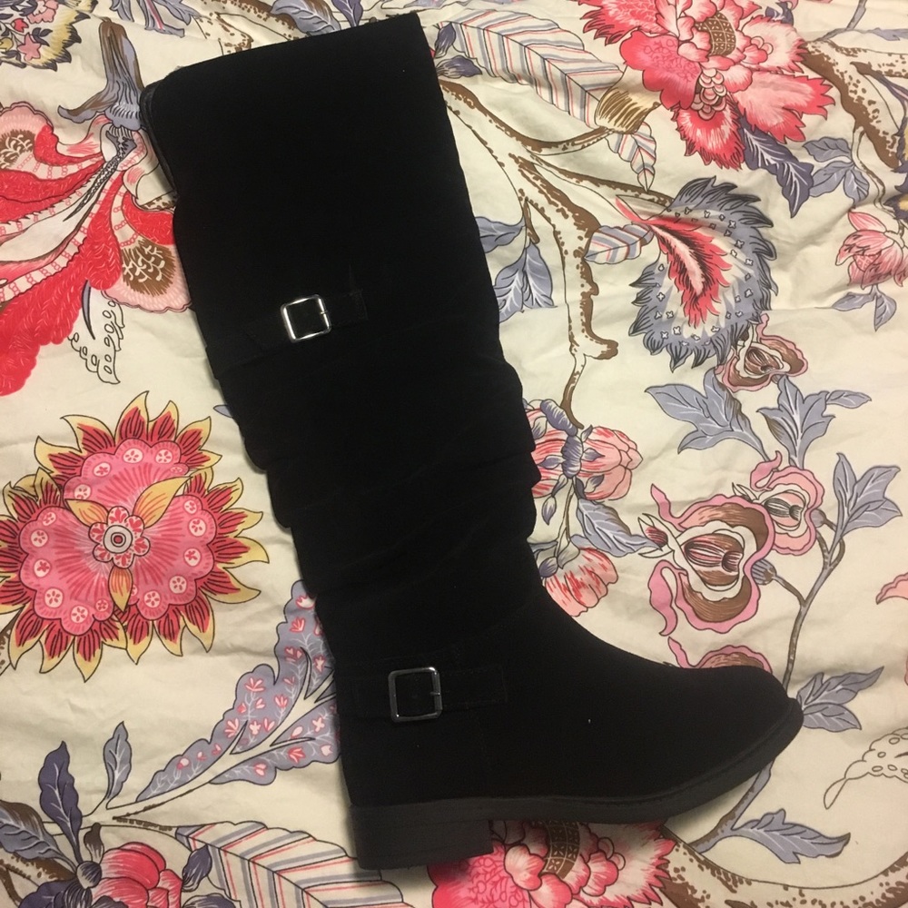 Black Bucco buckle boots