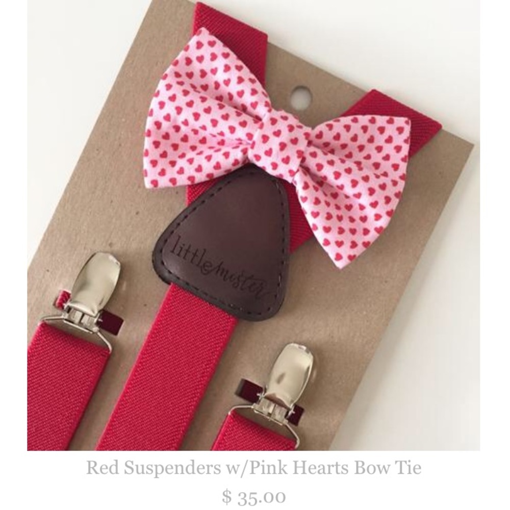 Little Mister Valentine hearts bow tie &suspenders