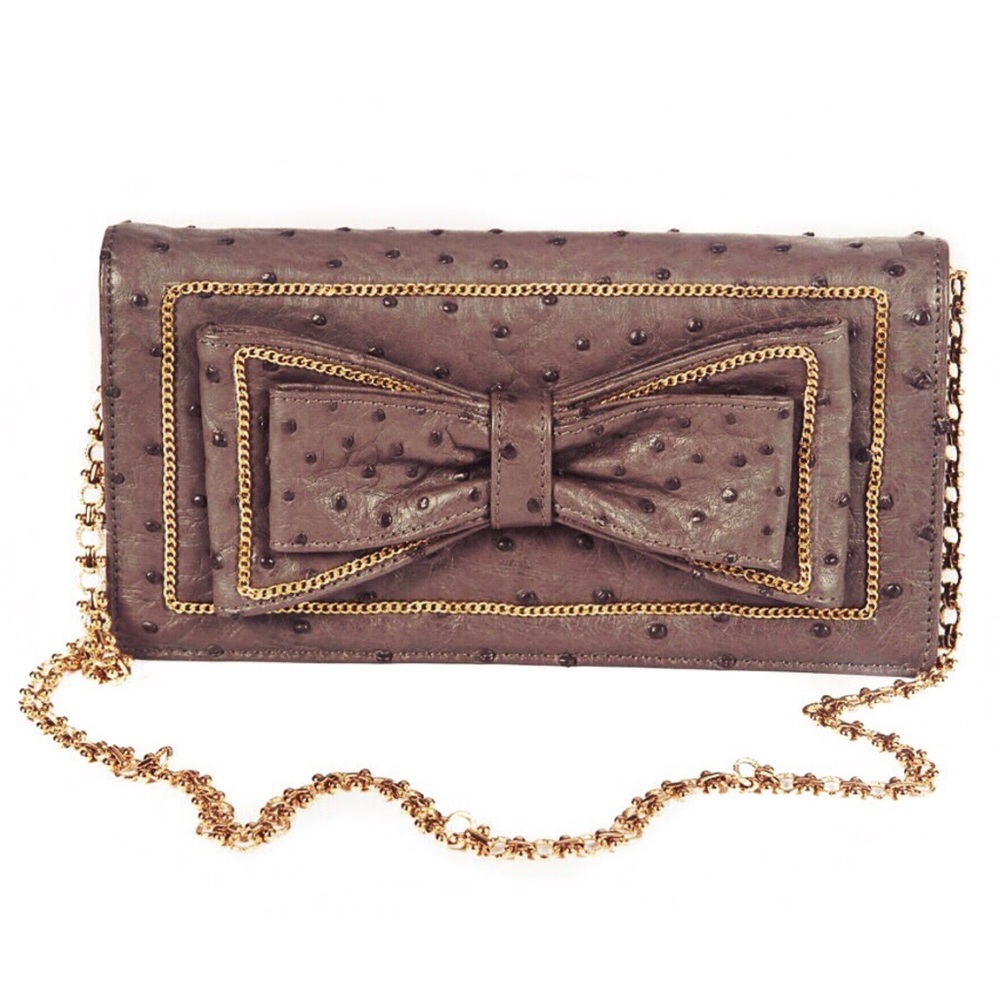 HP! Lena Erziak Taupe Ostrich Bow Gold Chain Bag