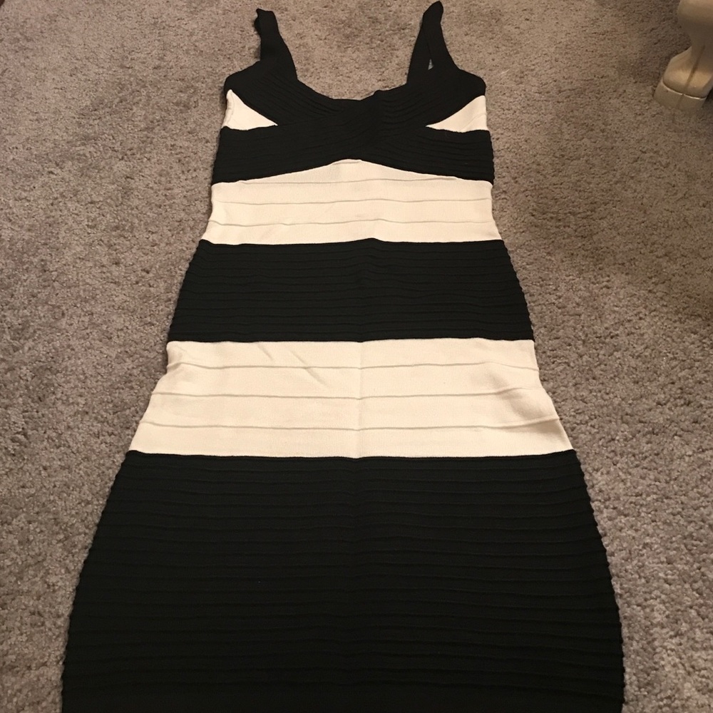 Black and white strapped bandage dress