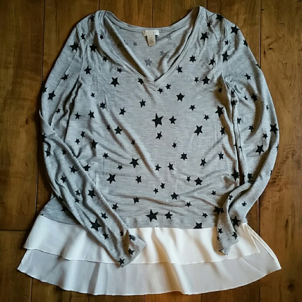 XS Hinge star ruffle-bottom knit top