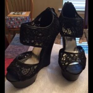 Charlotte Russe size 5 black lace wedge heels