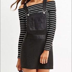 Black Faux Leather Mini Skirt w/ Overalls Apron