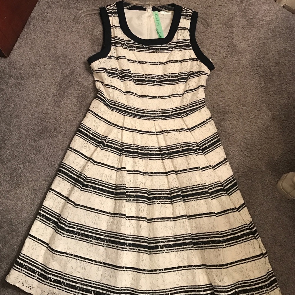 Navy and white lace dress