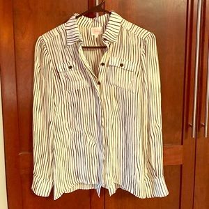 Parker Black White Silk Vertical Striped Top