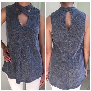 Navy Ribbed Criss-Cross Tank--Final Sale