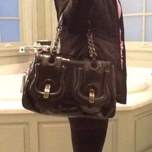 Gunmetal gray patent Fendi shoulder bag