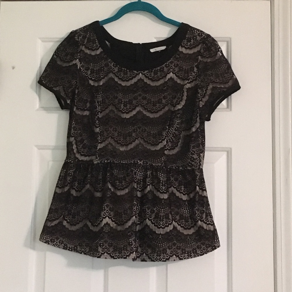 Black Lace Peplum Top by Under Skies