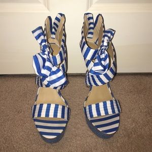 Blue White Striped Heels