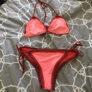 Aerie Red Crochet Reversible triangle bikini