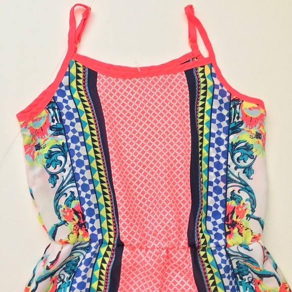 BRIGHT CORAL FLORAL SHORTS ROMPER - Picture 2 of 4