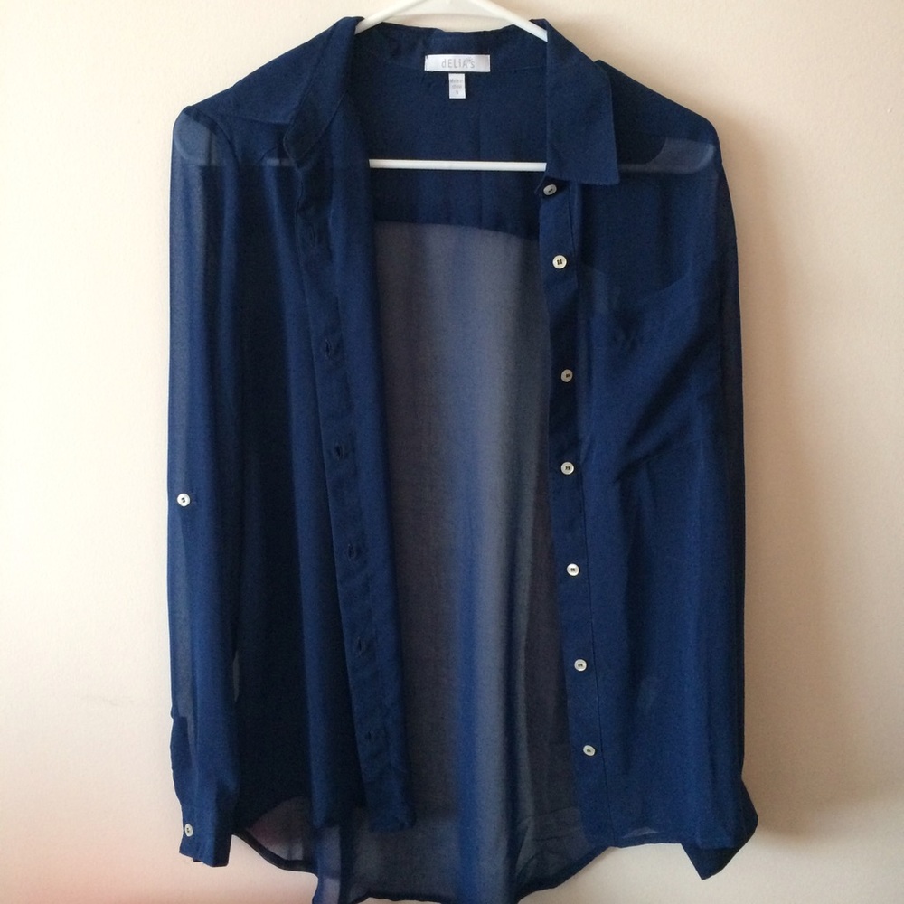 Delia's Navy Chiffon Button Up