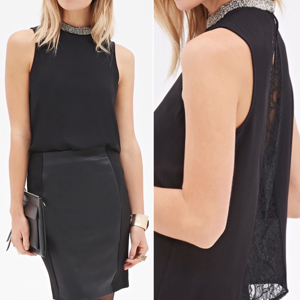 F21 | Contemporary Lace-Back Beaded Top