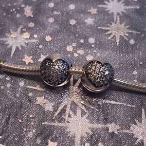 2x Authentic Pandora Pave Heart Clips Beads Charms