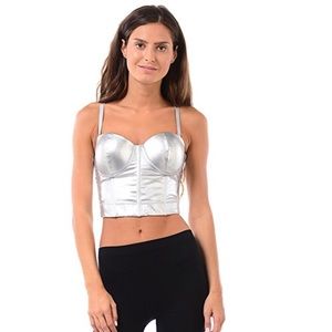 Silver metallic bustier top